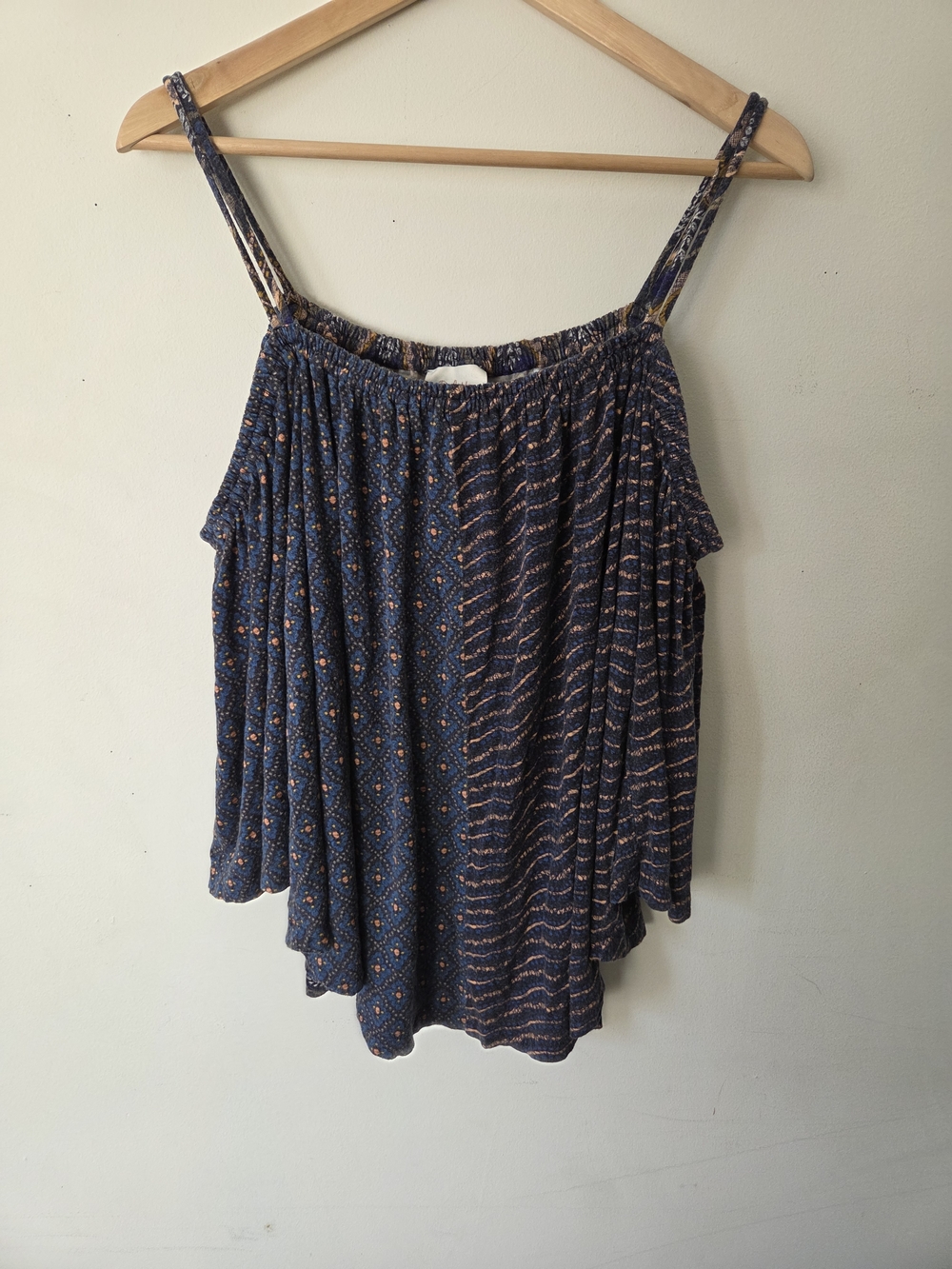 Deletta Navy Blue and Orange Off Shoulder Top